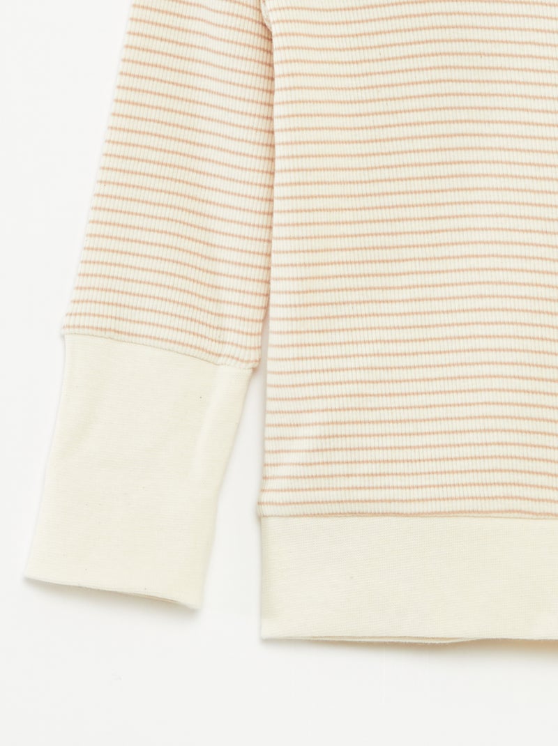 Conjunto de pijama comprido t-shirt + calças às riscas - 2 peças Bege - Kiabi