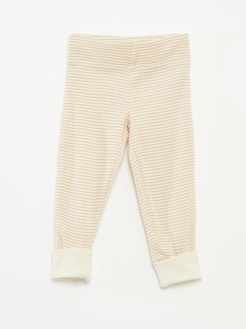 Conjunto de pijama comprido t-shirt + calças às riscas - 2 peças Bege - Kiabi