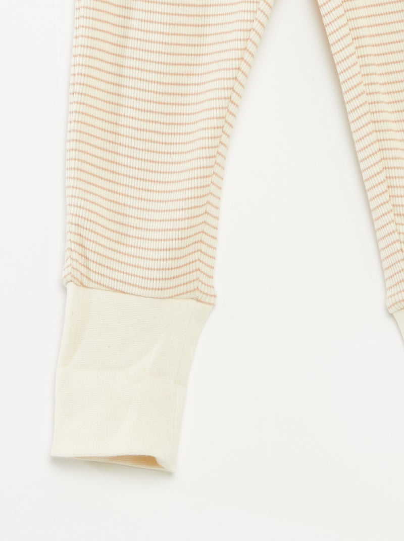 Conjunto de pijama comprido t-shirt + calças às riscas - 2 peças Bege - Kiabi