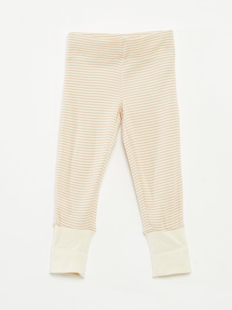 Conjunto de pijama comprido t-shirt + calças às riscas - 2 peças Bege - Kiabi