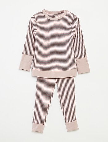 Conjunto de pijama comprido t-shirt + calças às riscas - 2 peças