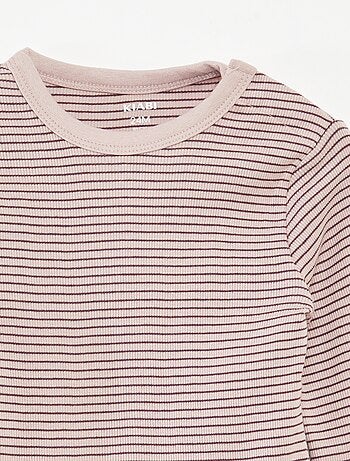 Conjunto de pijama comprido t-shirt + calças às riscas - 2 peças