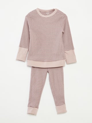 Conjunto de pijama comprido t-shirt + calças às riscas - 2 peças