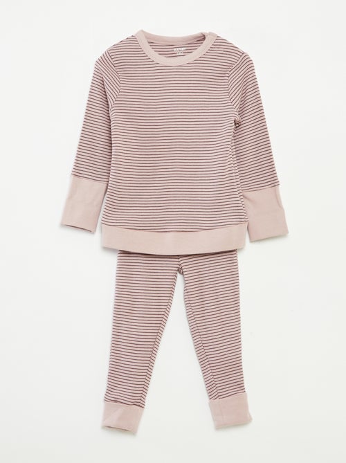 Conjunto de pijama comprido t-shirt + calças às riscas - 2 peças - Kiabi