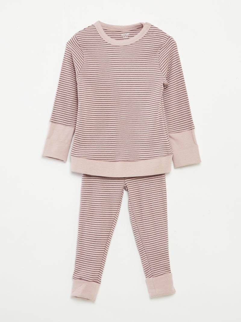 Conjunto de pijama comprido t-shirt + calças às riscas - 2 peças Violeta - Kiabi