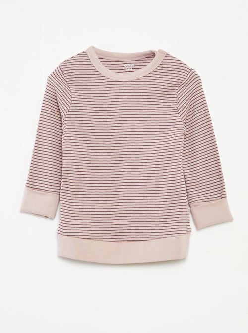 Conjunto de pijama comprido t-shirt + calças às riscas - 2 peças - Kiabi Conjunto de pijama comprido t-shirt + calças às riscas - 2 peças - Kiabi