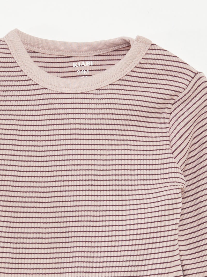 Conjunto de pijama comprido t-shirt + calças às riscas - 2 peças Violeta - Kiabi