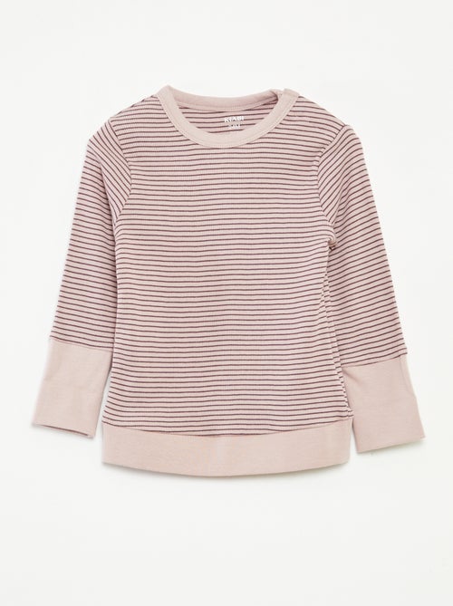 Conjunto de pijama comprido t-shirt + calças às riscas - 2 peças - Kiabi Conjunto de pijama comprido t-shirt + calças às riscas - 2 peças - Kiabi