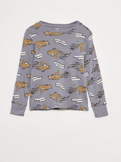 Conjunto de pijama comprido t-shirt + calças com padrão integral - Kiabi