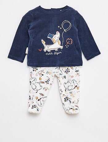 Conjunto de pijama comprido t-shirt + calças com pés polares - 2 peças