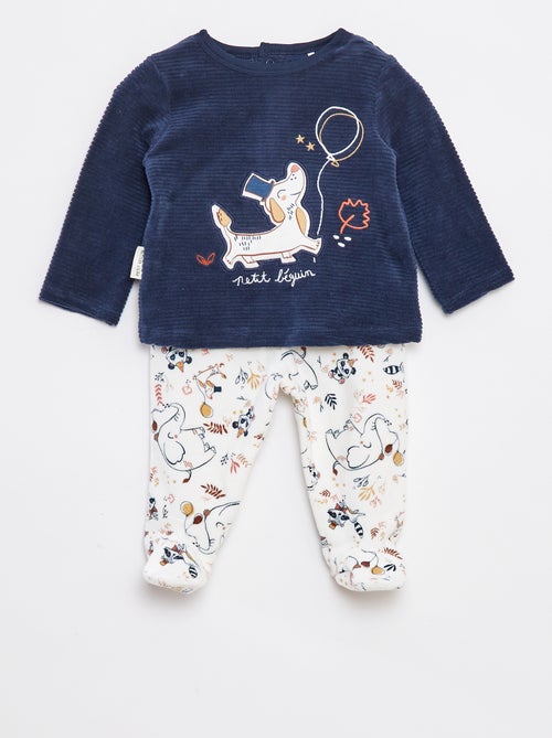 Conjunto de pijama comprido t-shirt + calças com pés polares - 2 peças - Kiabi