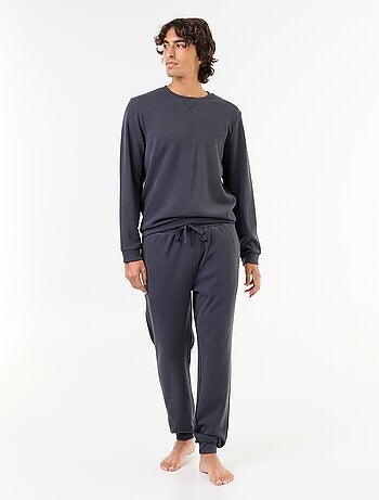 Conjunto de pijama comprido t-shirt + calças com textura waffle - 2 peças