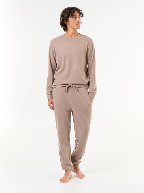 Conjunto de pijama comprido t-shirt + calças com textura waffle - 2 peças - Kiabi
