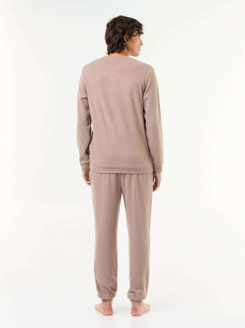 Conjunto de pijama comprido t-shirt + calças com textura waffle - 2 peças - Kiabi