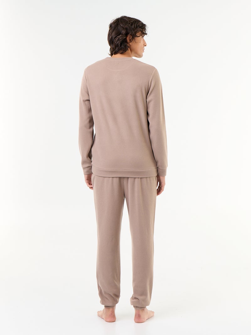 Conjunto de pijama comprido t-shirt + calças com textura waffle - 2 peças Bege - Kiabi