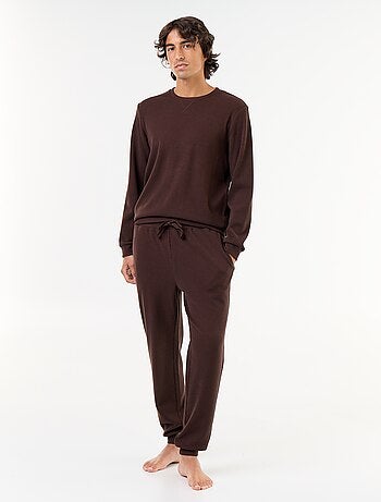 Conjunto de pijama comprido t-shirt + calças com textura waffle - 2 peças