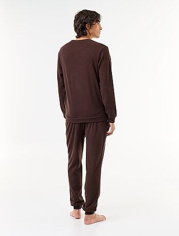 Conjunto de pijama comprido t-shirt + calças com textura waffle - 2 peças