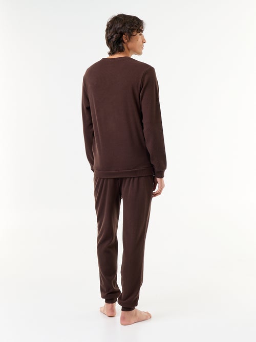Conjunto de pijama comprido t-shirt + calças com textura waffle - 2 peças - Kiabi