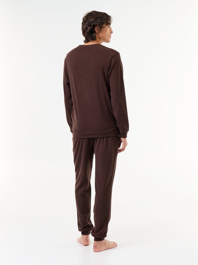 Conjunto de pijama comprido t-shirt + calças com textura waffle - 2 peças Castanho - Kiabi