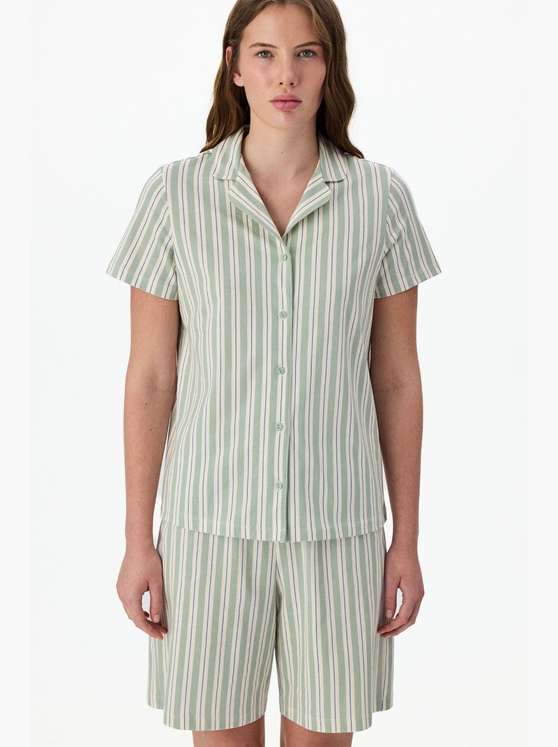 Conjunto de pijama confortável às riscas com camisa de manga curta penti Branco Verde - Kiabi
