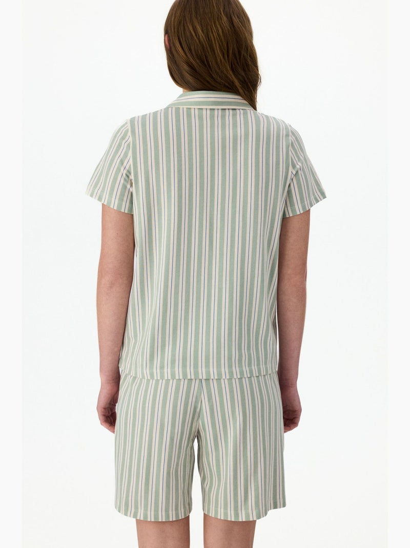 Conjunto de pijama confortável às riscas com camisa de manga curta penti Branco Verde - Kiabi