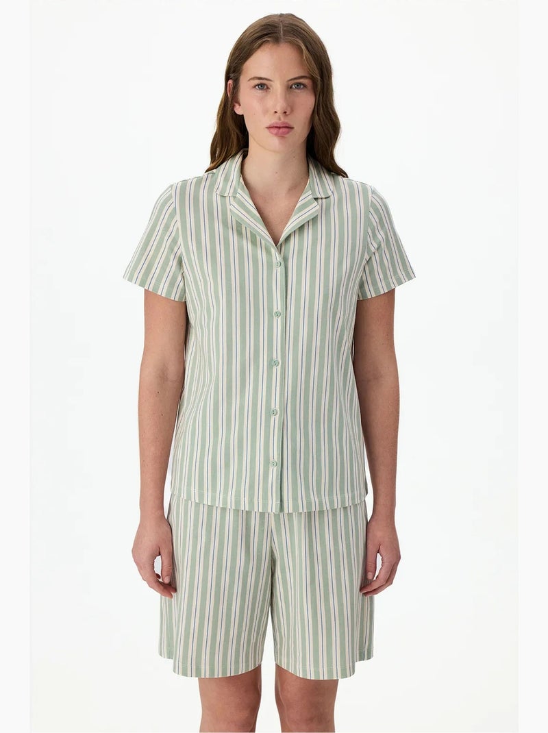 Conjunto de pijama confortável às riscas com camisa de manga curta penti Branco Verde - Kiabi
