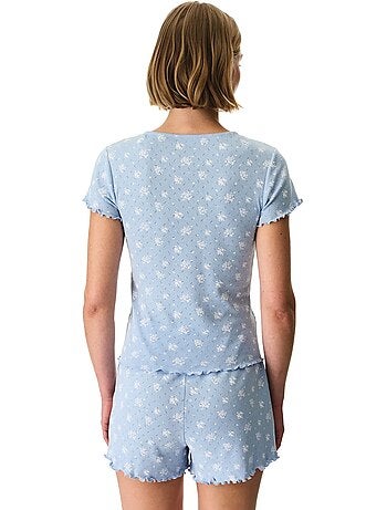 Conjunto de pijama coralie pointel crunchy com padrão floral, manga curta e shorts penti