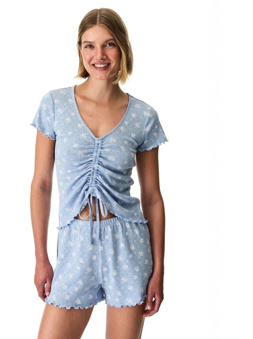 Conjunto de pijama coralie pointel crunchy com padrão floral, manga curta e shorts penti - Kiabi Conjunto de pijama coralie pointel crunchy com padrão floral, manga curta e shorts penti - Kiabi