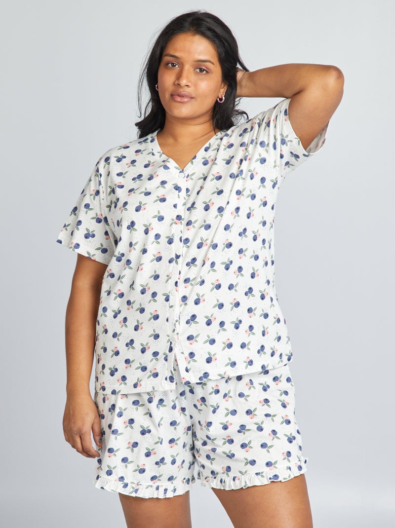 Conjunto de pijama curto calções + t-shirt - 2 peças BRANCO - Kiabi