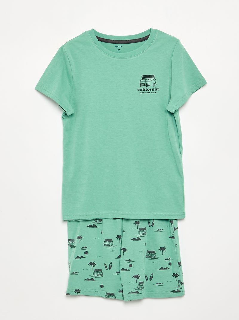 Conjunto de pijama curto, calções + t-shirt - 2 peças Verde - Kiabi