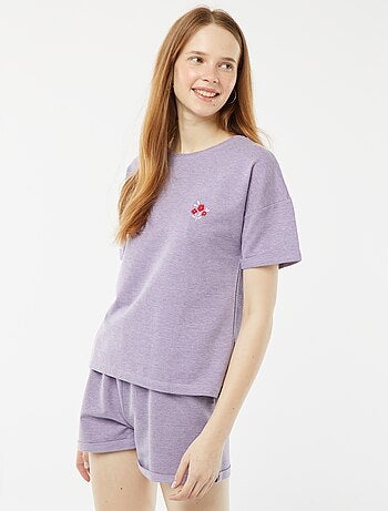 Conjunto de pijama curto calções + t-shirt com bordado - 2 peças