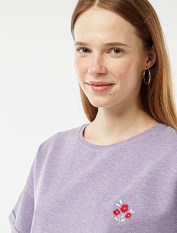 Conjunto de pijama curto calções + t-shirt com bordado - 2 peças