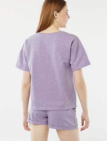 Conjunto de pijama curto calções + t-shirt com bordado - 2 peças