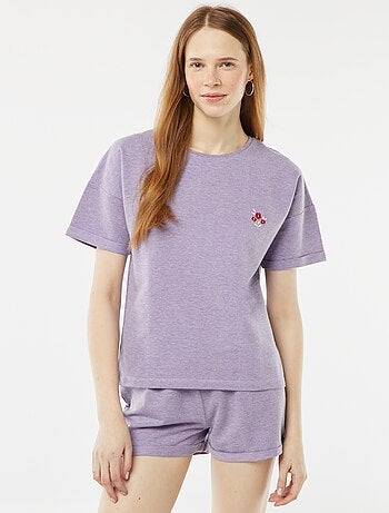 Conjunto de pijama curto calções + t-shirt com bordado - 2 peças