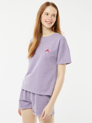 Conjunto de pijama curto calções + t-shirt com bordado - 2 peças