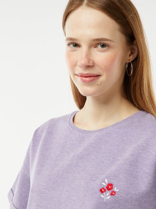 Conjunto de pijama curto calções + t-shirt com bordado - 2 peças - Kiabi