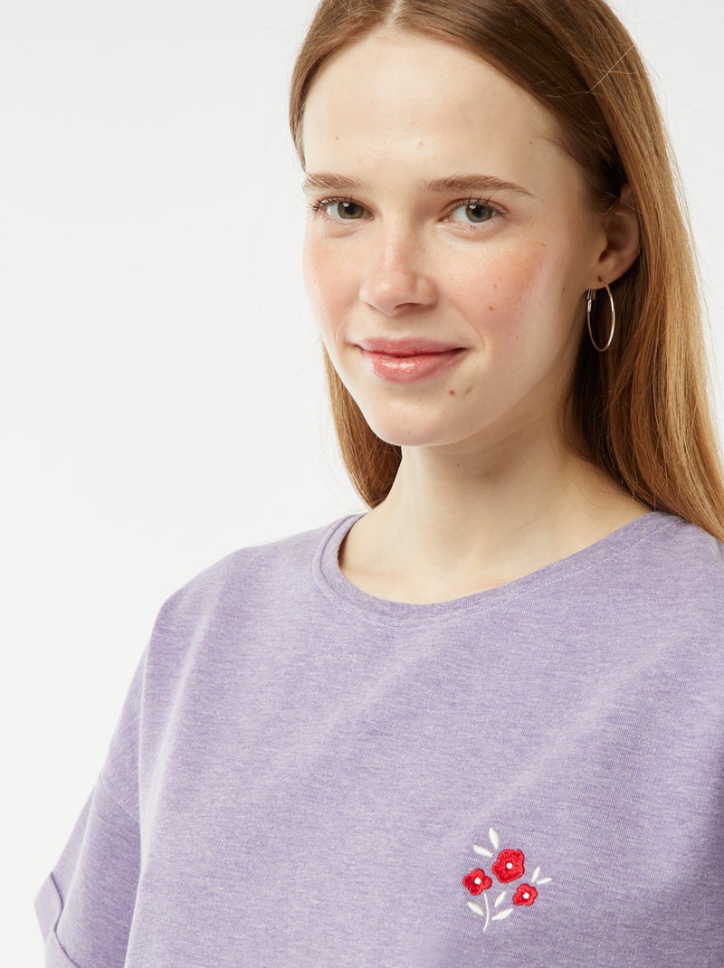 Conjunto de pijama curto calções + t-shirt com bordado - 2 peças ROSA - Kiabi