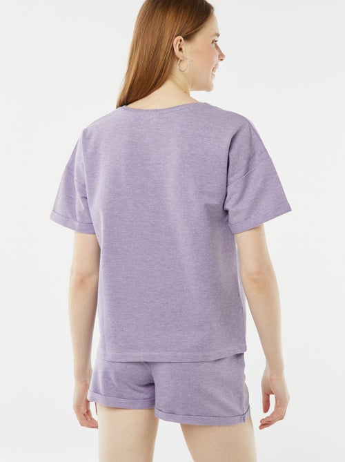 Conjunto de pijama curto calções + t-shirt com bordado - 2 peças - Kiabi