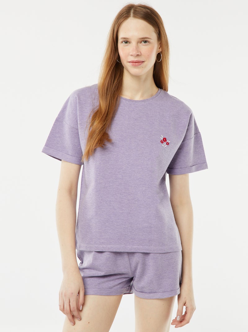 Conjunto de pijama curto calções + t-shirt com bordado - 2 peças ROSA - Kiabi