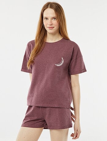 Conjunto de pijama curto calções + t-shirt com bordado - 2 peças