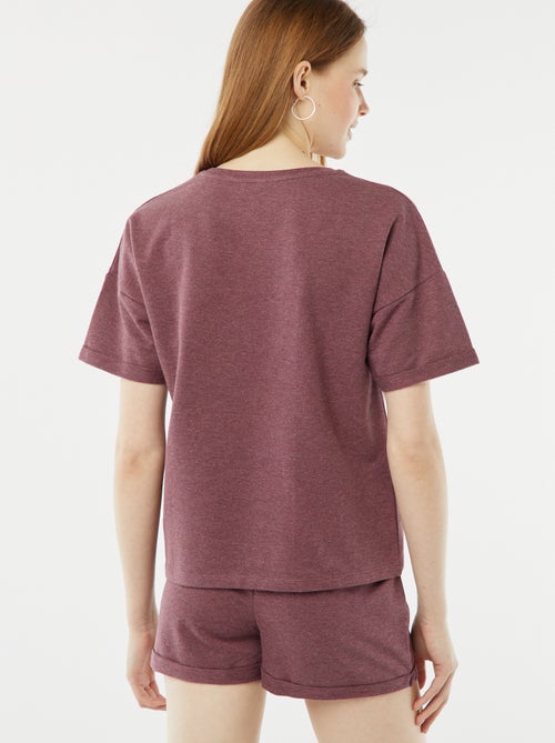 Conjunto de pijama curto calções + t-shirt com bordado - 2 peças - Kiabi