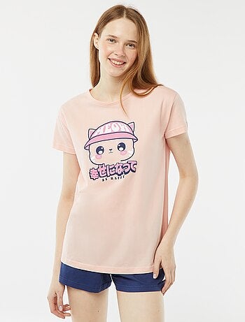 Conjunto de pijama curto calções + t-shirt estampada - 2 peças