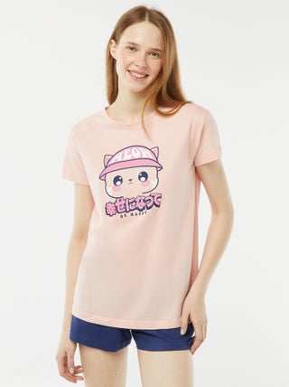 Conjunto de pijama curto calções + t-shirt estampada - 2 peças