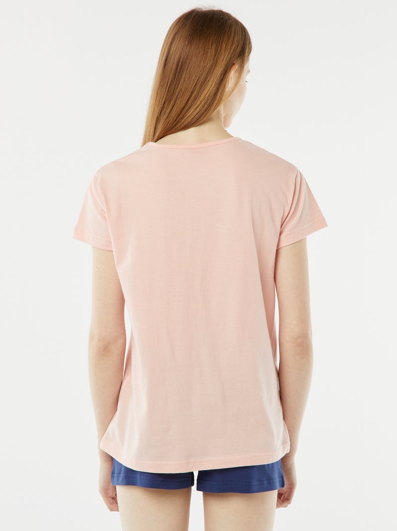 Conjunto de pijama curto calções + t-shirt estampada - 2 peças ROSA - Kiabi