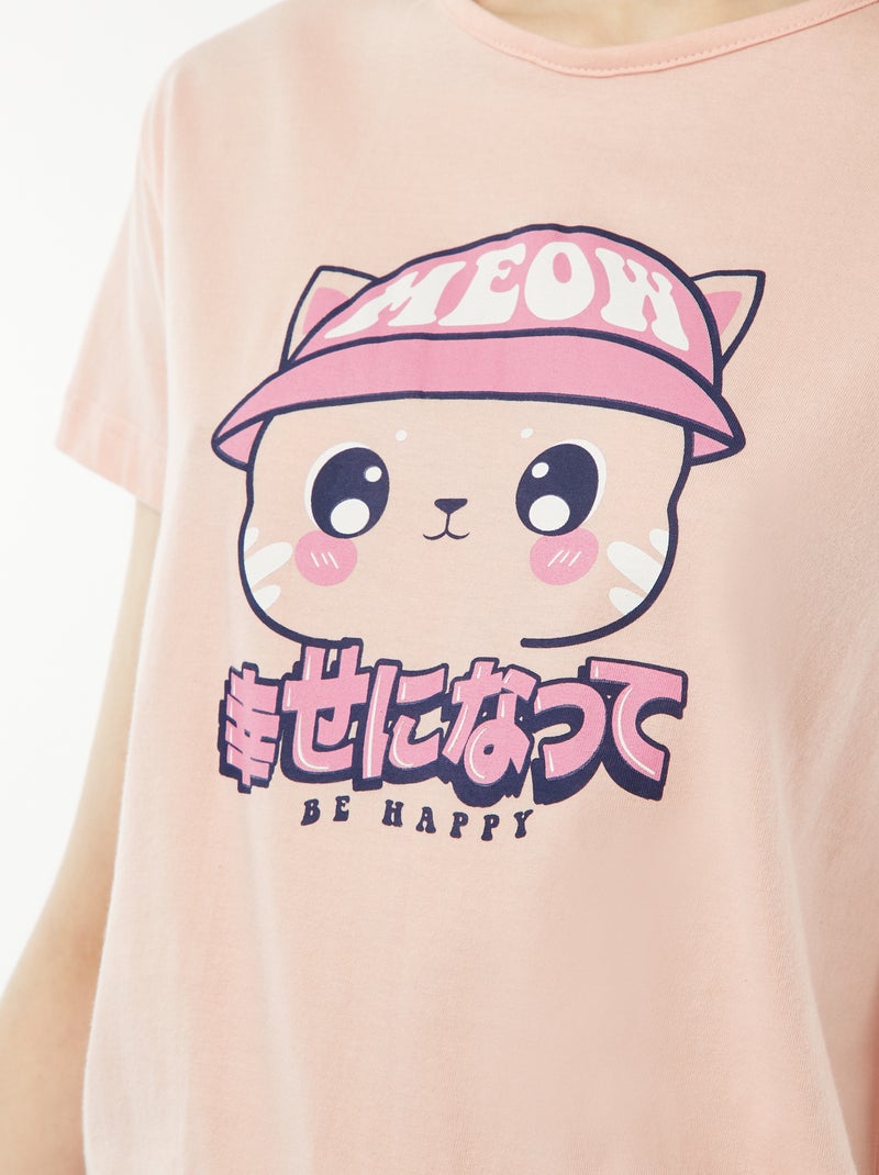 Conjunto de pijama curto calções + t-shirt estampada - 2 peças ROSA - Kiabi