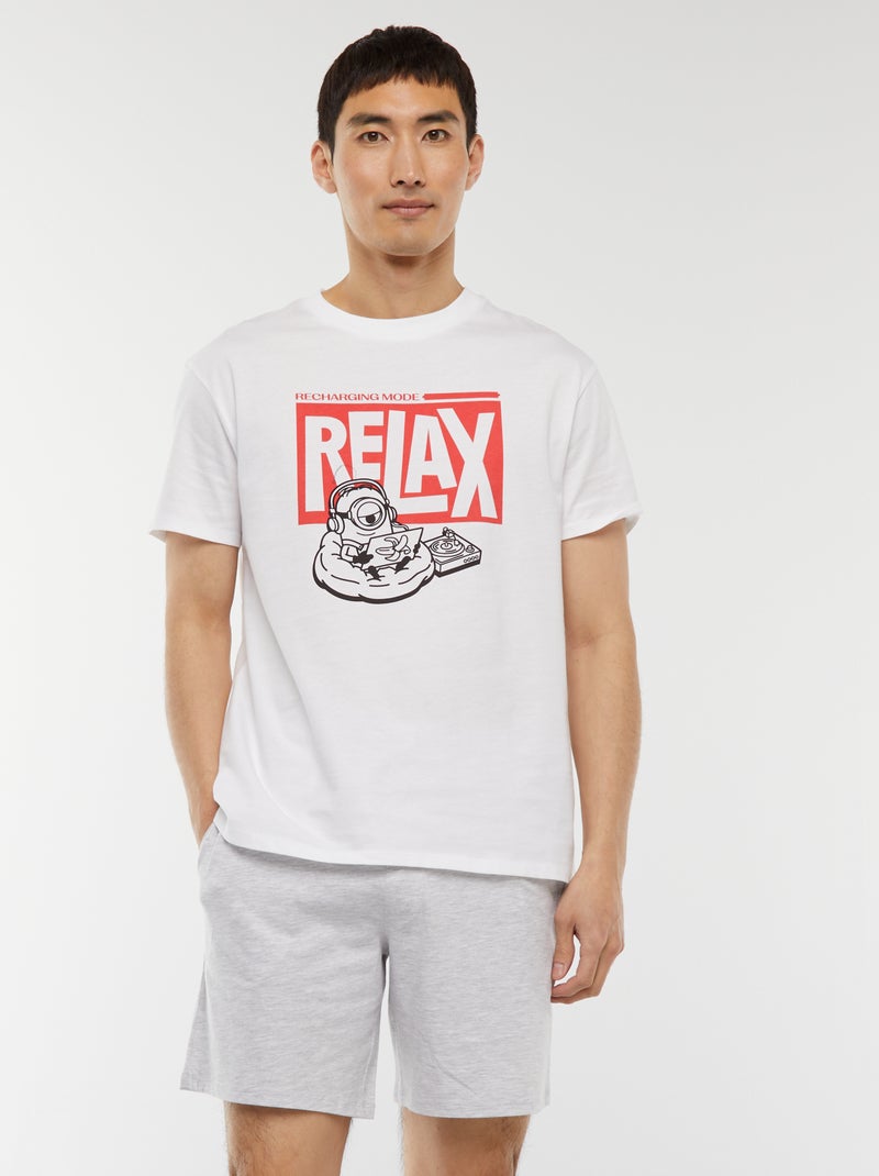 Conjunto de pijama curto com calções + t-shirt 'Mínimos' -  2 peças BRANCO - Kiabi