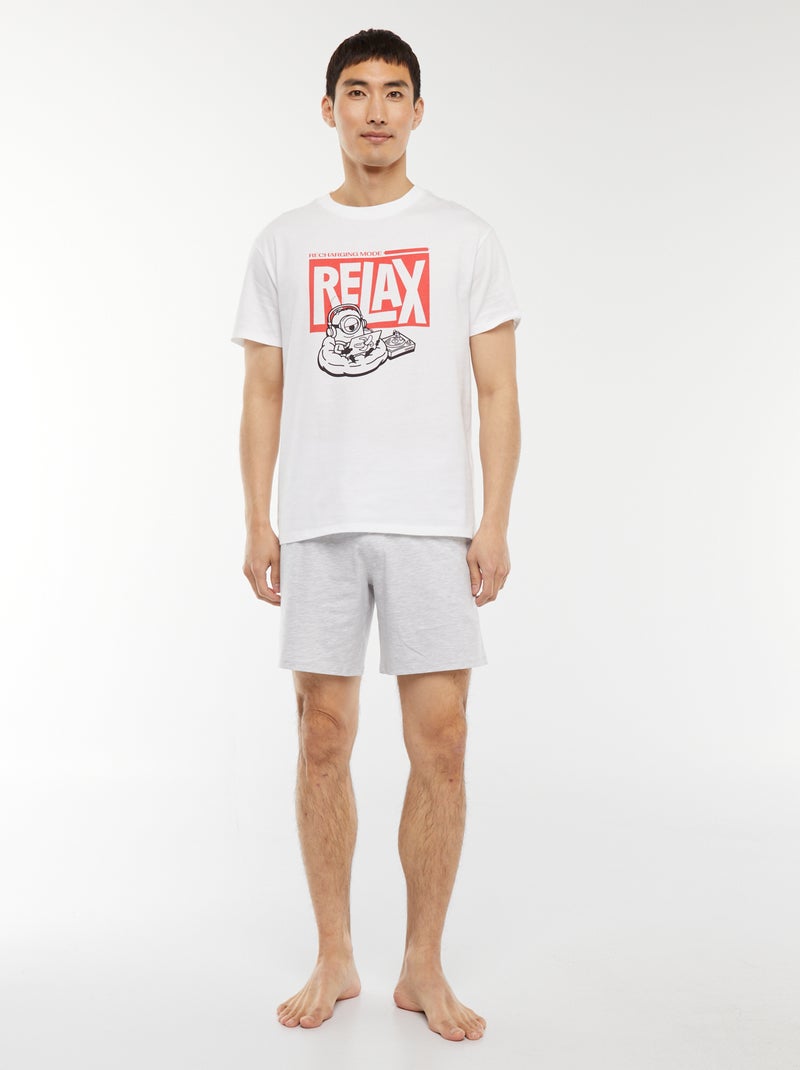 Conjunto de pijama curto com calções + t-shirt 'Mínimos' -  2 peças BRANCO - Kiabi