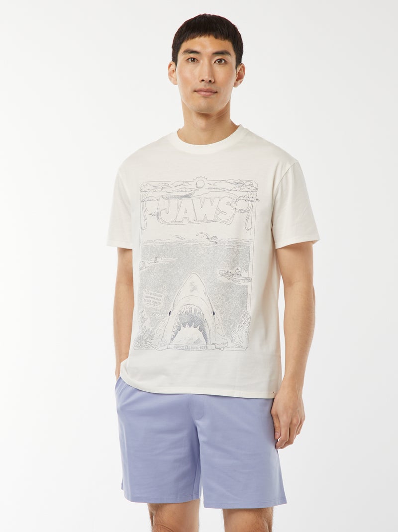 Conjunto de pijama curto com calções + t-shirt 'Tubarão' -  2 peças BRANCO - Kiabi
