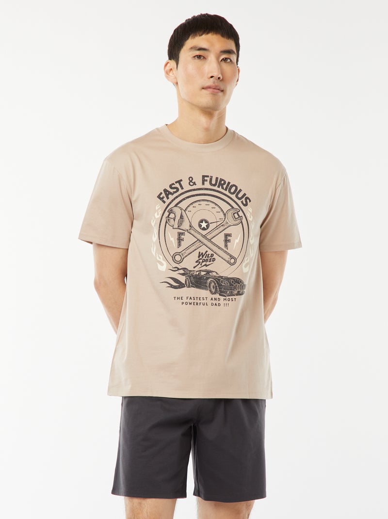 Conjunto de pijama curto com calções + t-shirt 'Velocidade Furiosa' -  2 peças CASTANHO - Kiabi