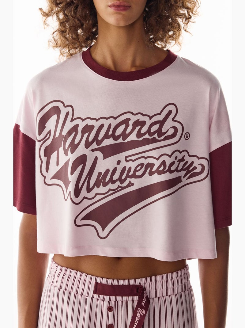 Conjunto de pijama curto de manga curta harvard graffiti estampado penti Vermelho bordô - Kiabi